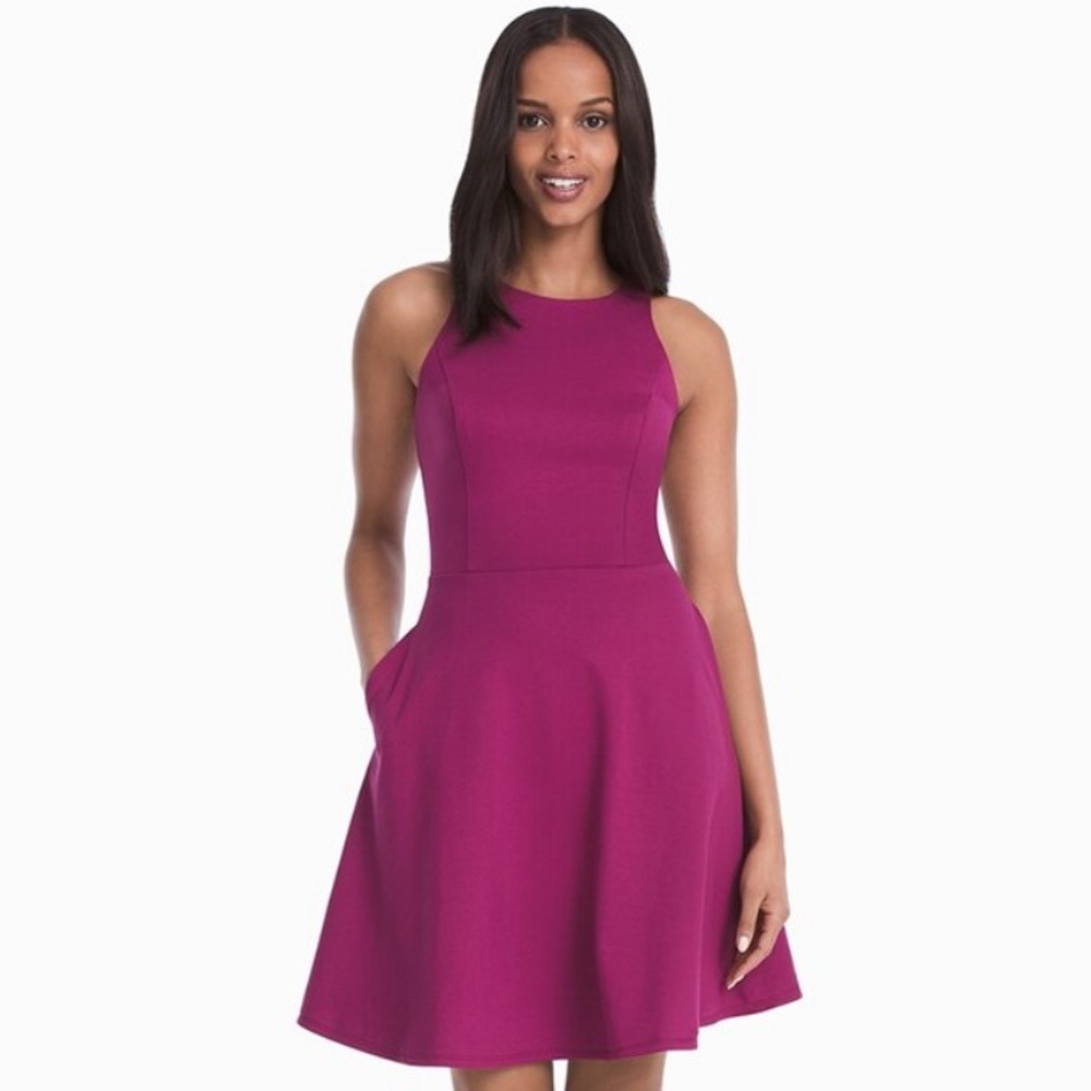 White House Black Market Magenta Sleeveless Fit-and-Flare Dress